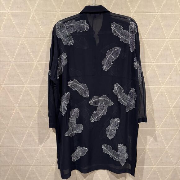 Lafayette 148 New York Kyrie Navy Sheer Silk Georgette Shirt Tunic XS - Picture 4 of 7